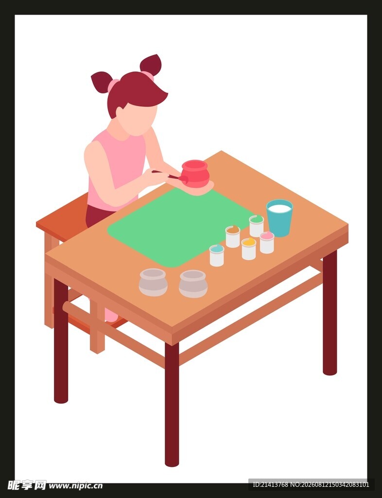 女孩桌边做手工活动