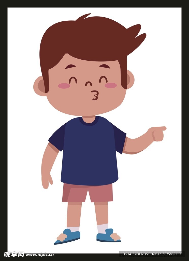 指向一侧的小男孩