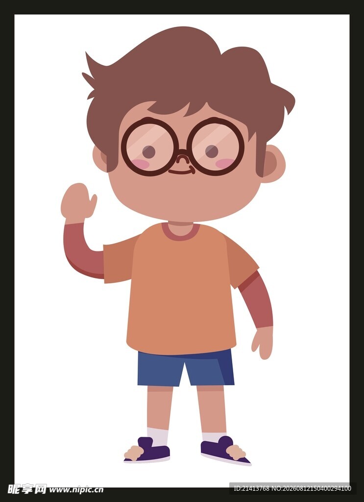 戴眼镜的活力小男孩