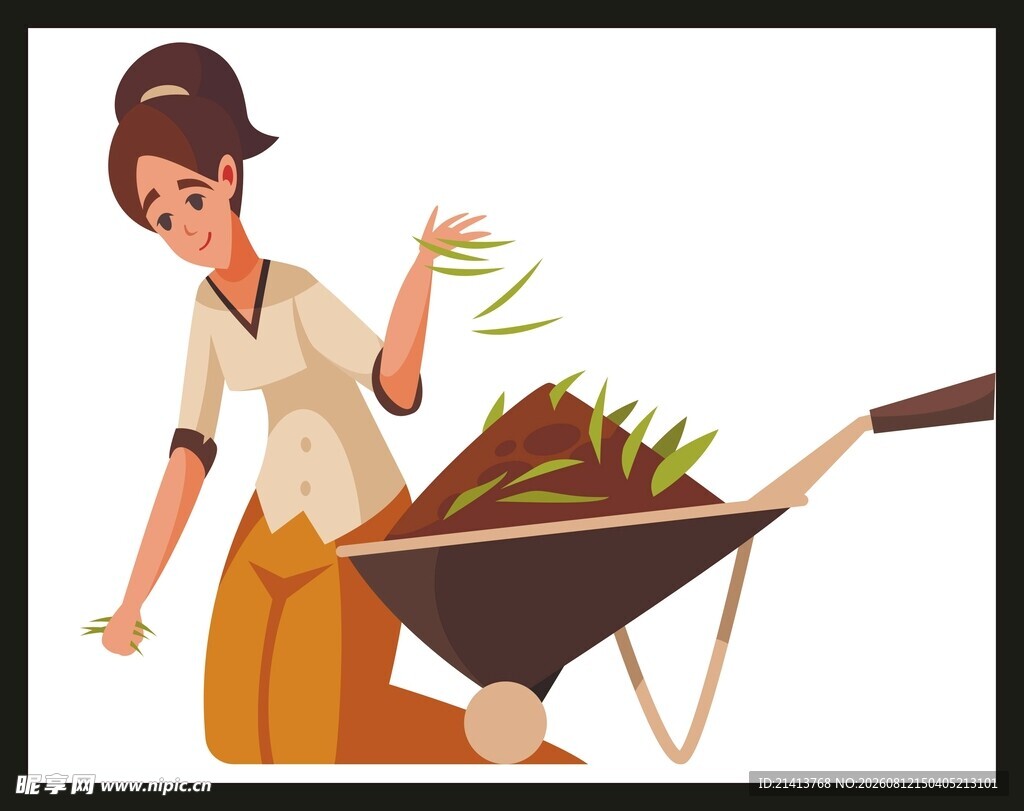 女子推独轮车运送丰收作物