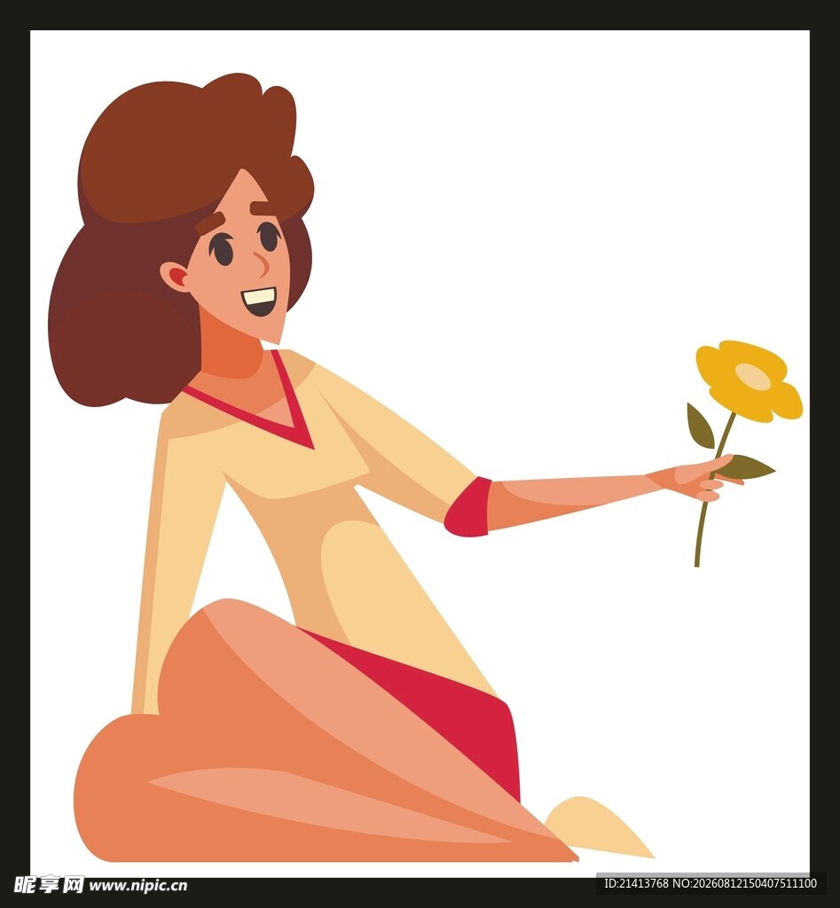 手持黄花的可爱女孩