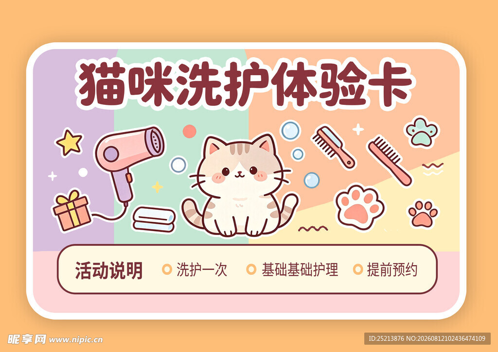 猫咪洗护体验卡宣传图