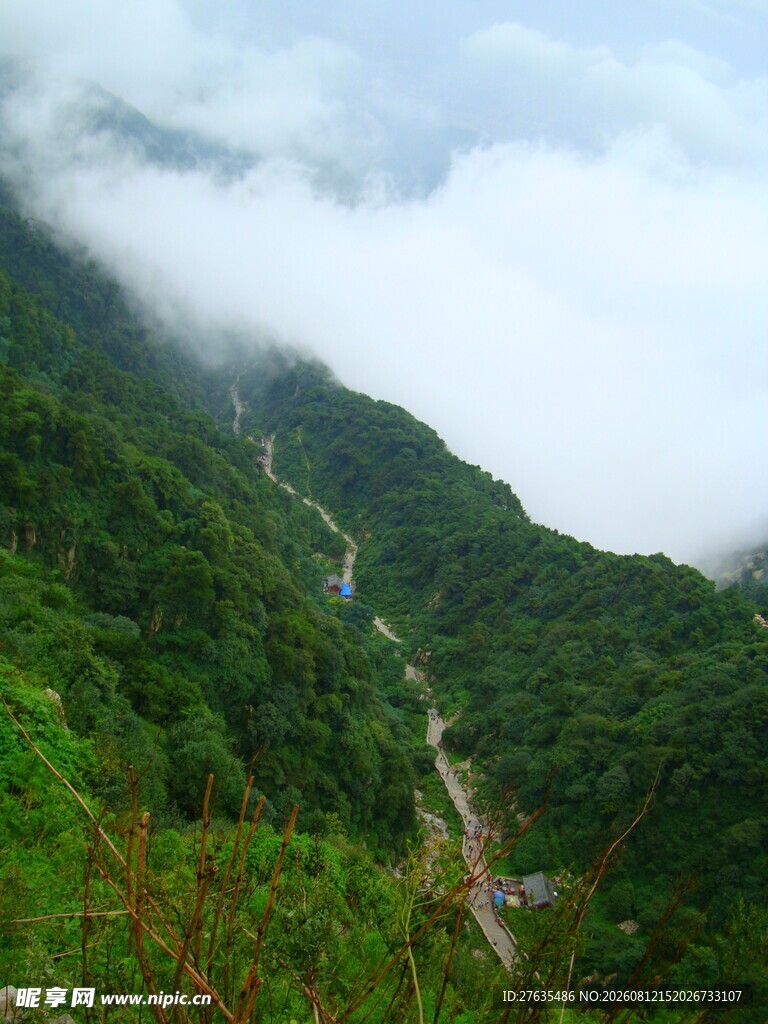 山间云雾缭绕的蜿蜒小道