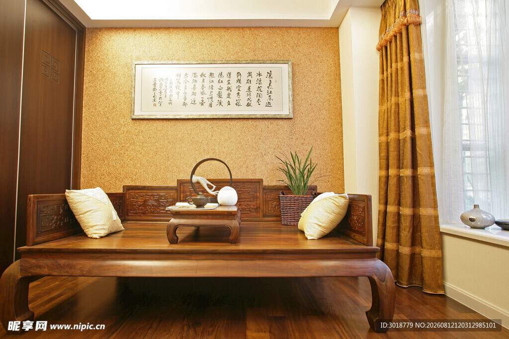 中式温馨茶室榻榻米场景