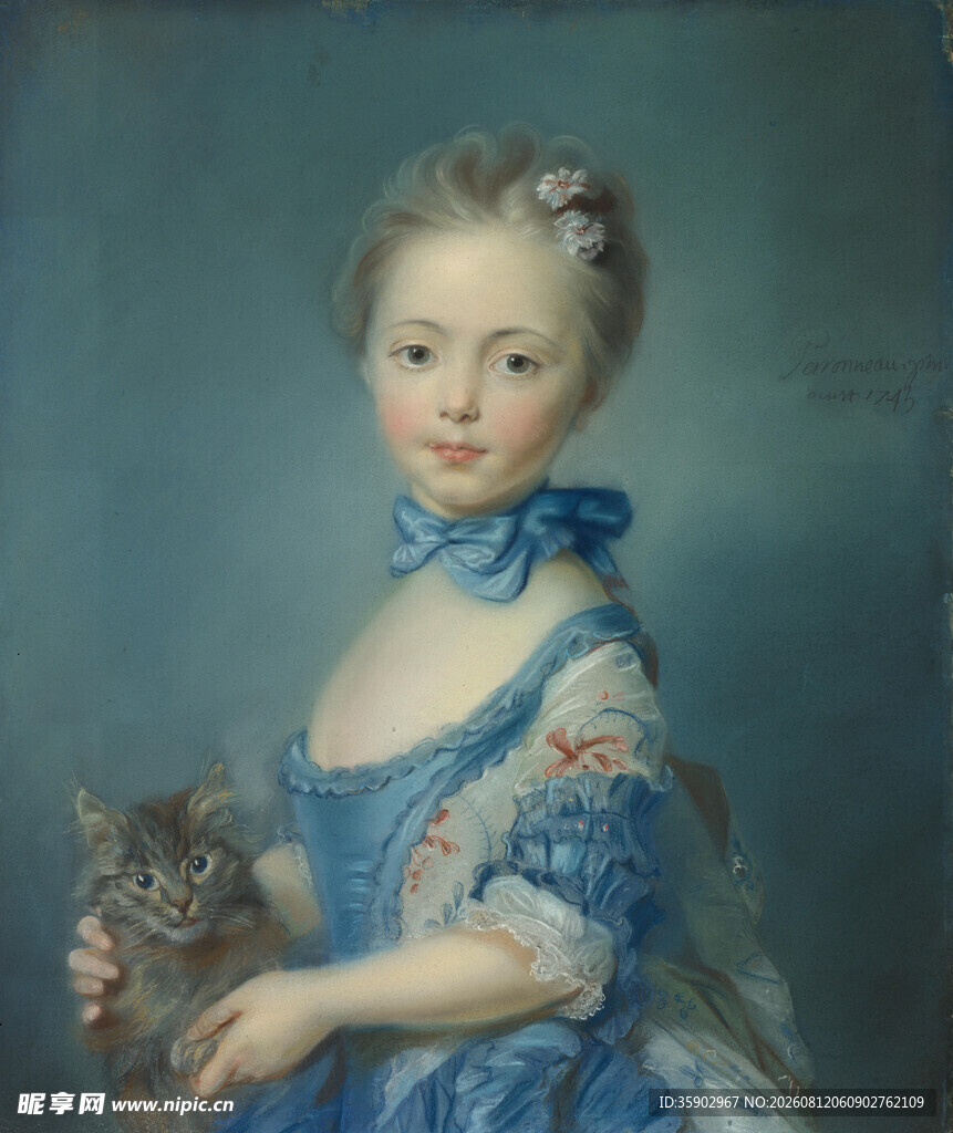 古典装扮女孩与宠物小猫