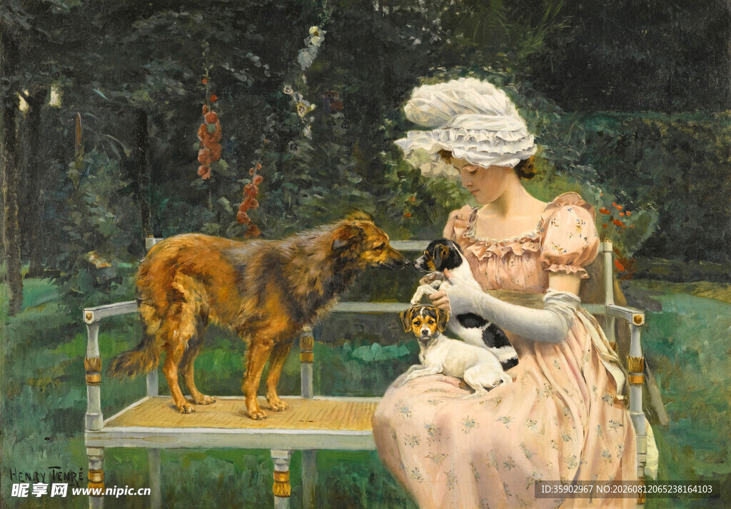 女子与两犬的温馨场景