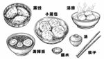 美食面食手绘线稿素描
