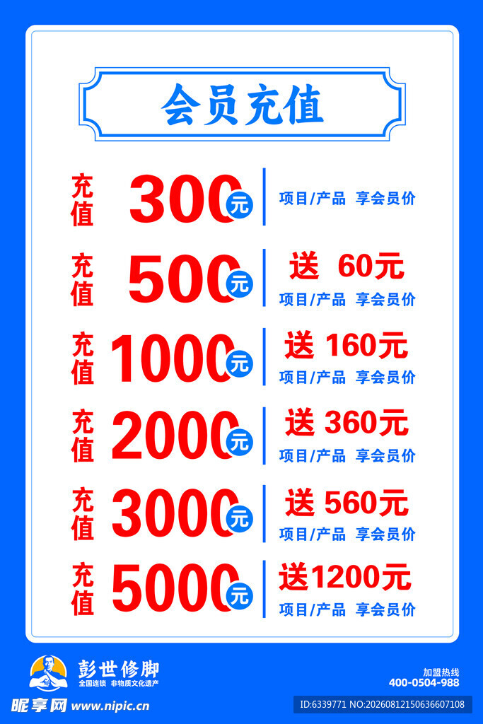 彭世修脚会员充值优惠活动表