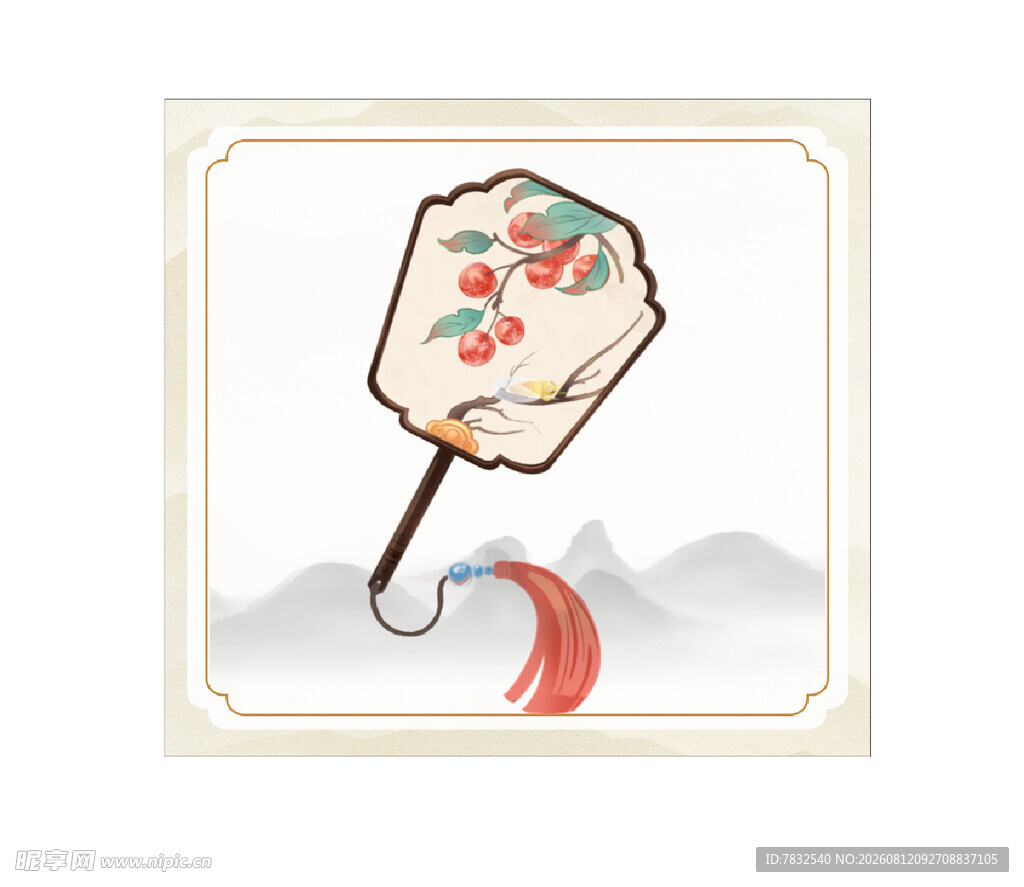 远山团扇挂画