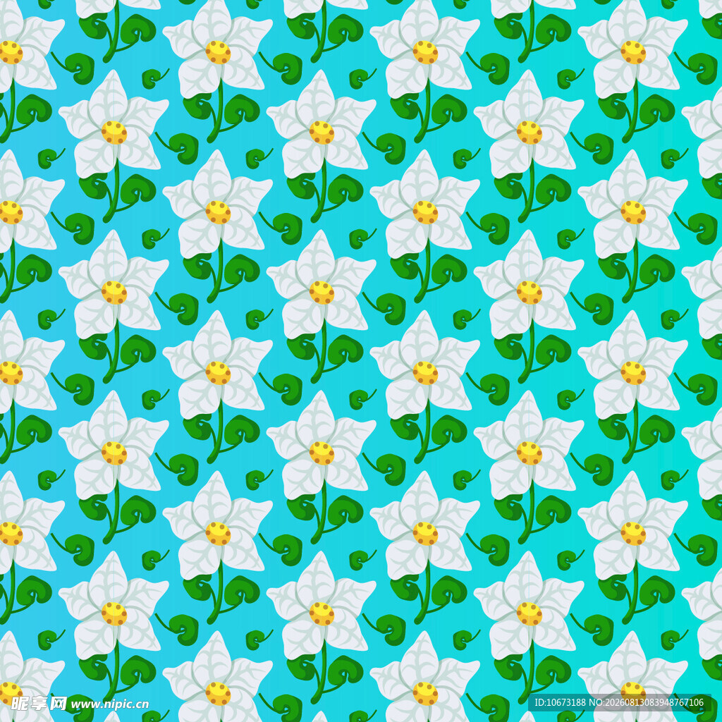 蓝底白花绿叶图案纹理