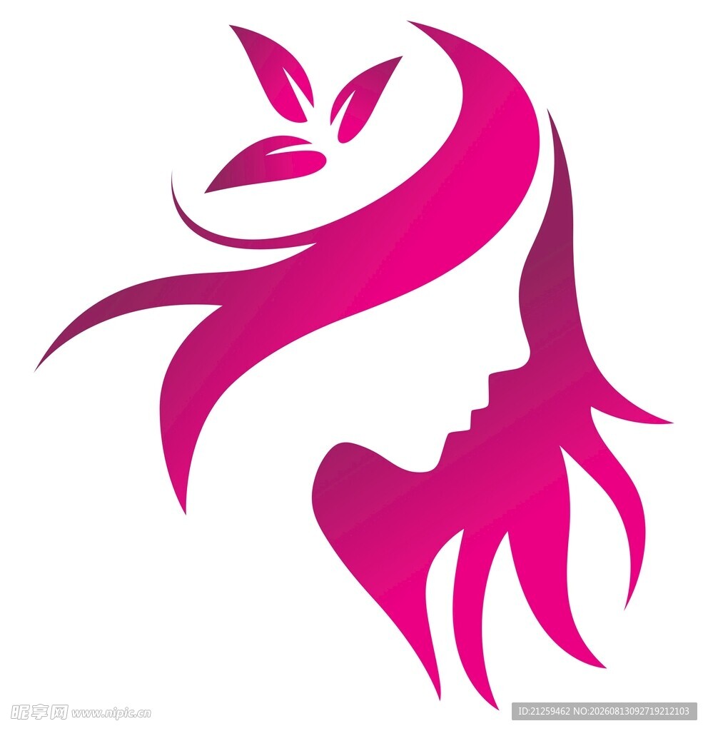 粉色长发女性剪影标志