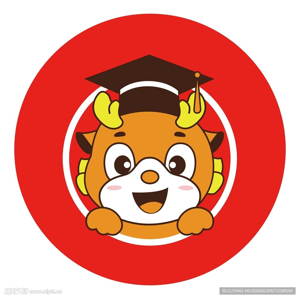 卡通龙形象学士帽吉祥物