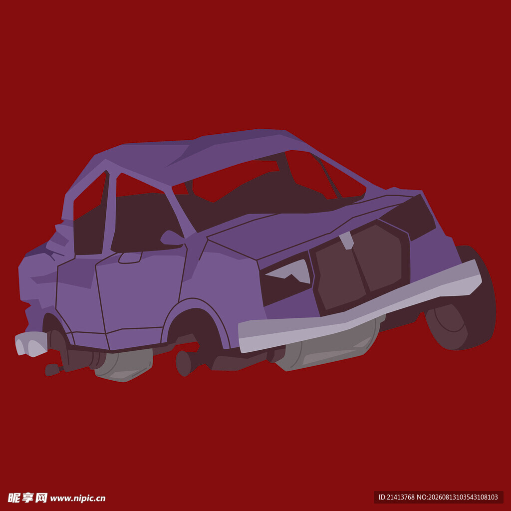 破旧紫色轿车