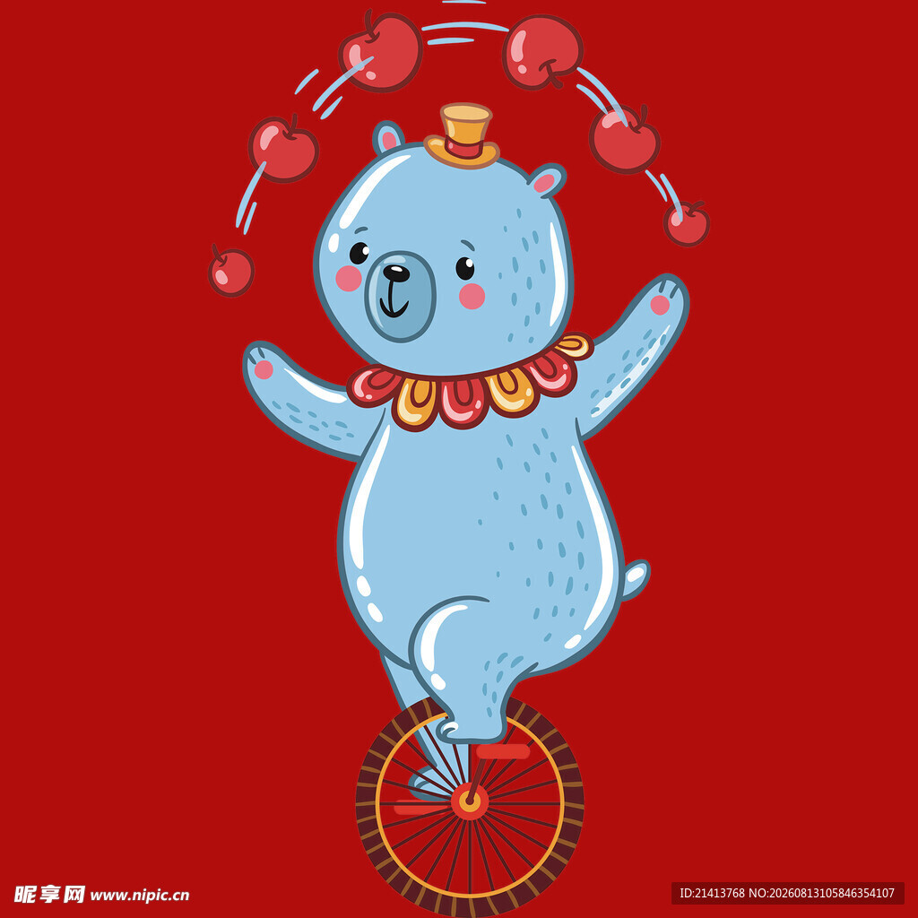 小熊玩呼啦圈喜庆插画