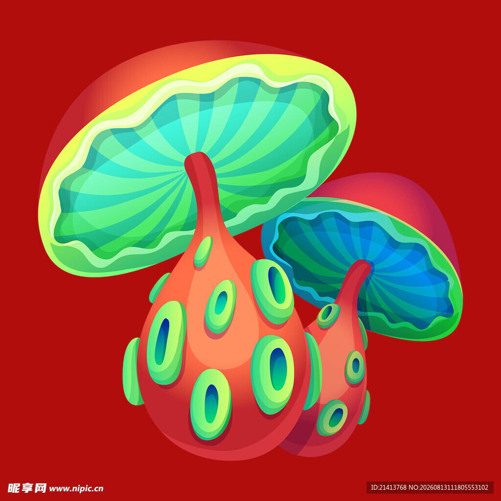 奇幻多彩蘑菇插画