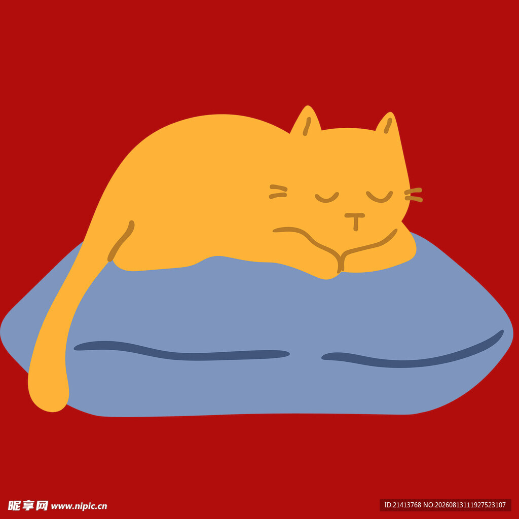 橘猫惬意躺卧在蓝枕上