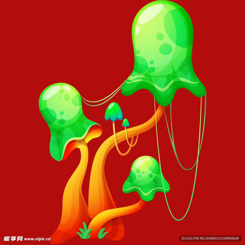 奇幻绿色生物与橙色枝杈