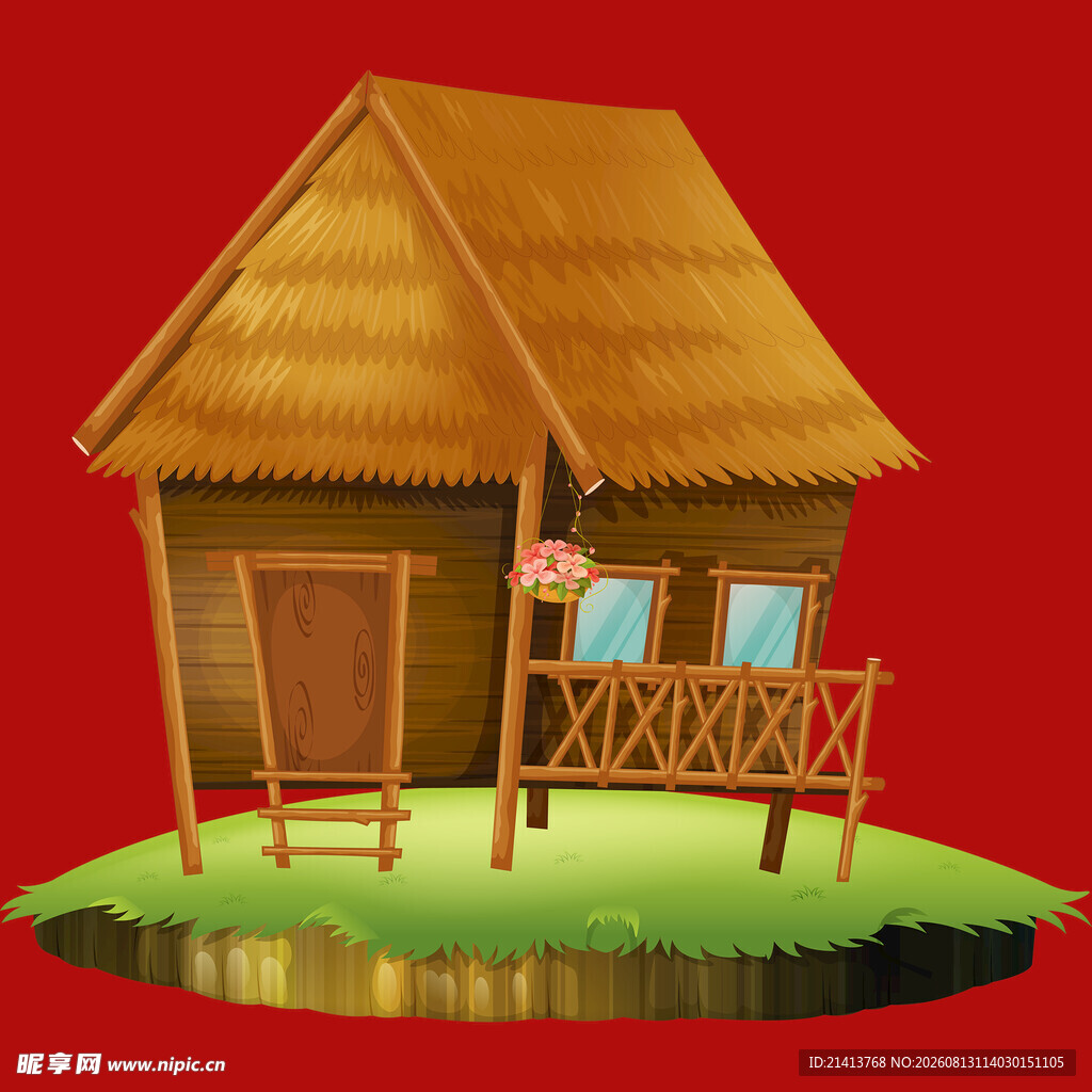 乡村茅草小屋插画