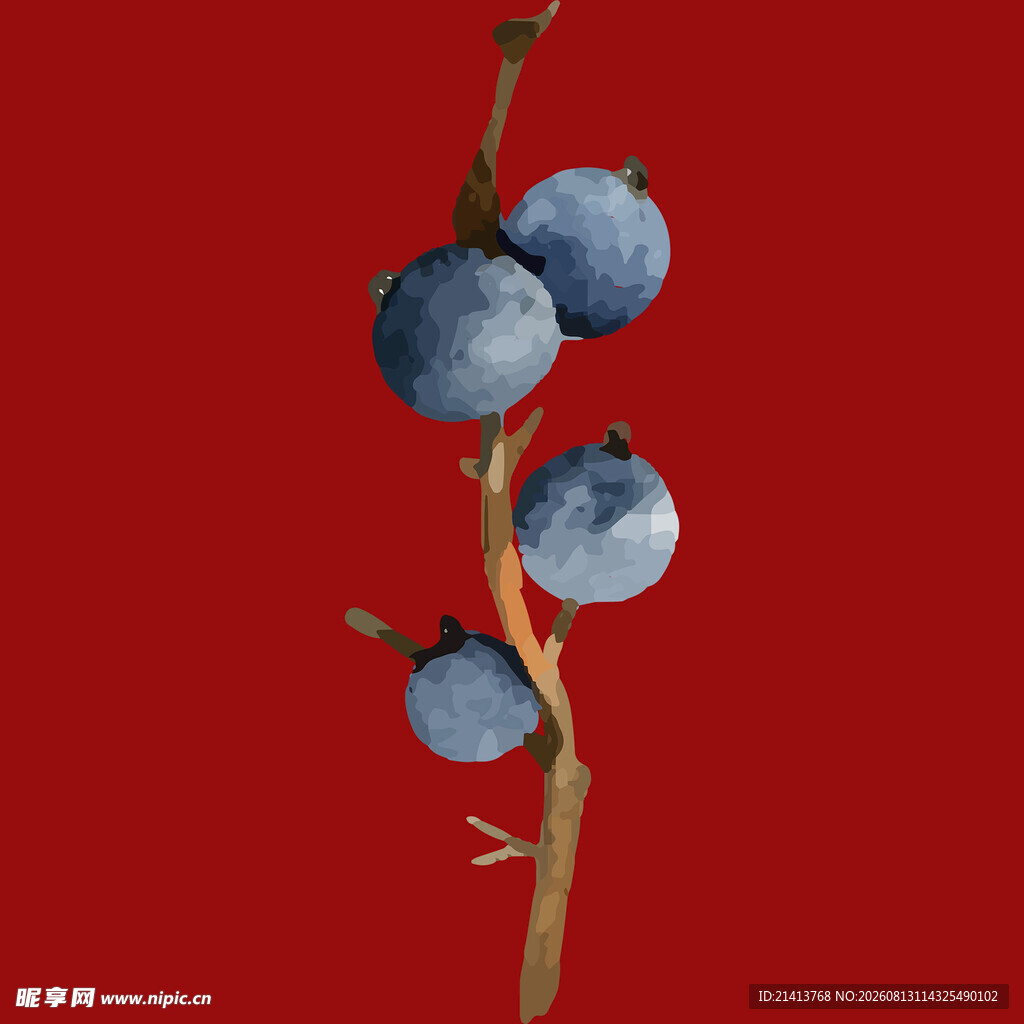 红背景上的蓝莓枝