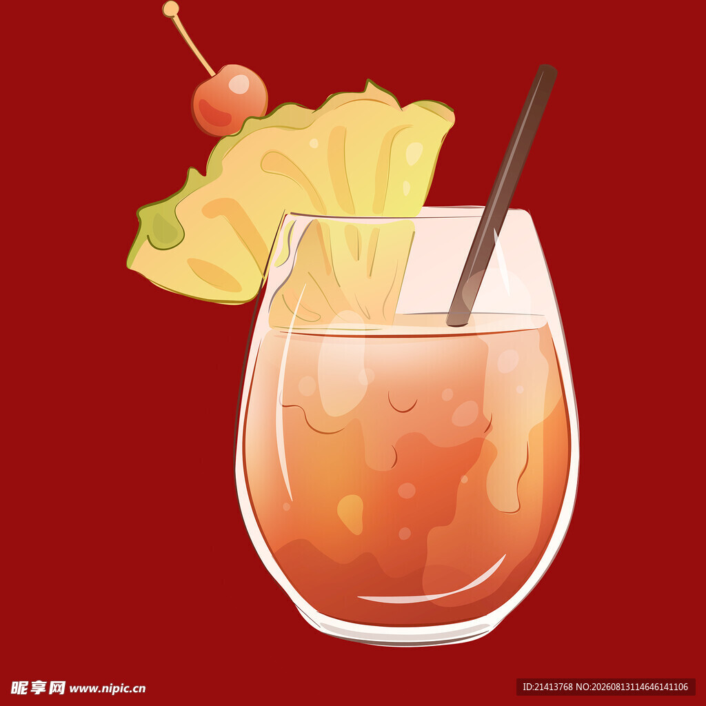 美味菠萝鸡尾酒插画