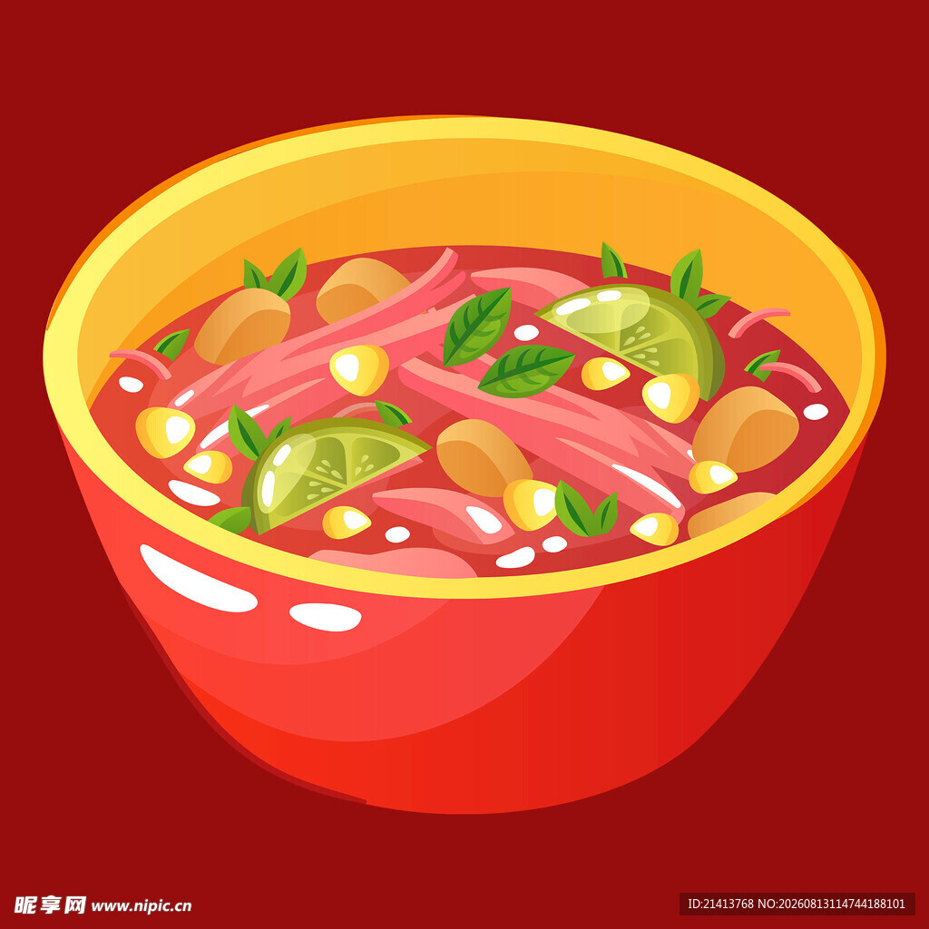 红色碗中的美味汤面
