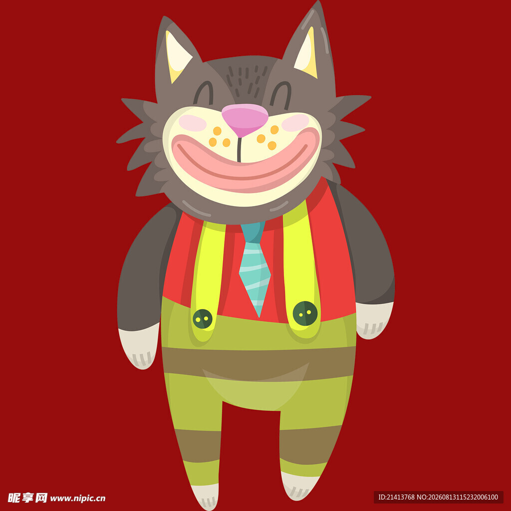 穿背带裤的欢乐卡通猫咪