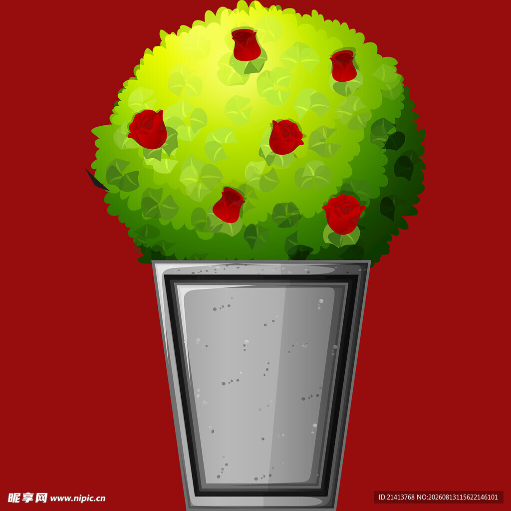 红色背景中的绿植盆栽