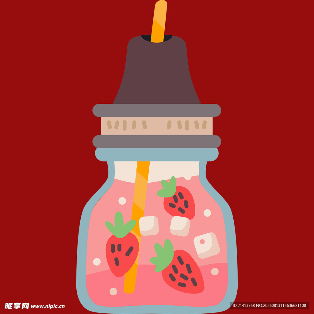 草莓冰饮插画