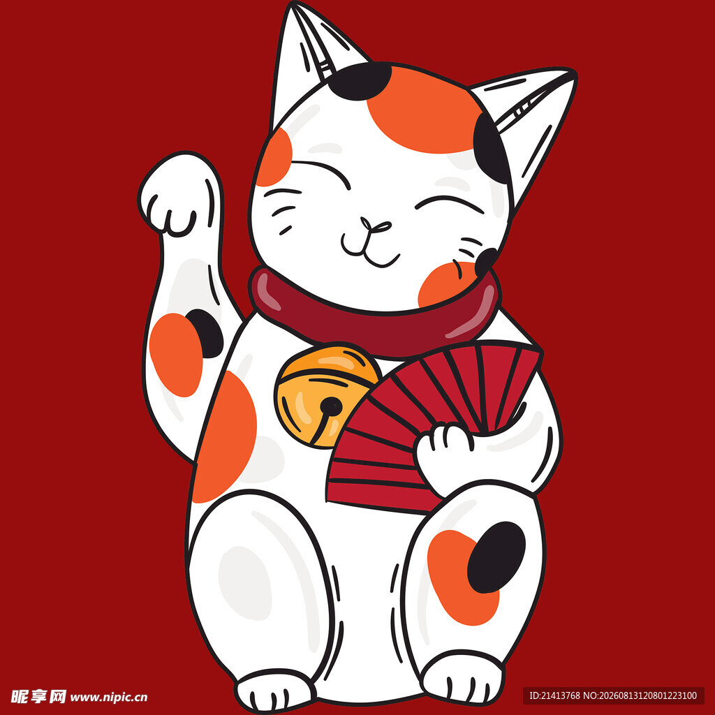 招财猫手持折扇喜庆可爱