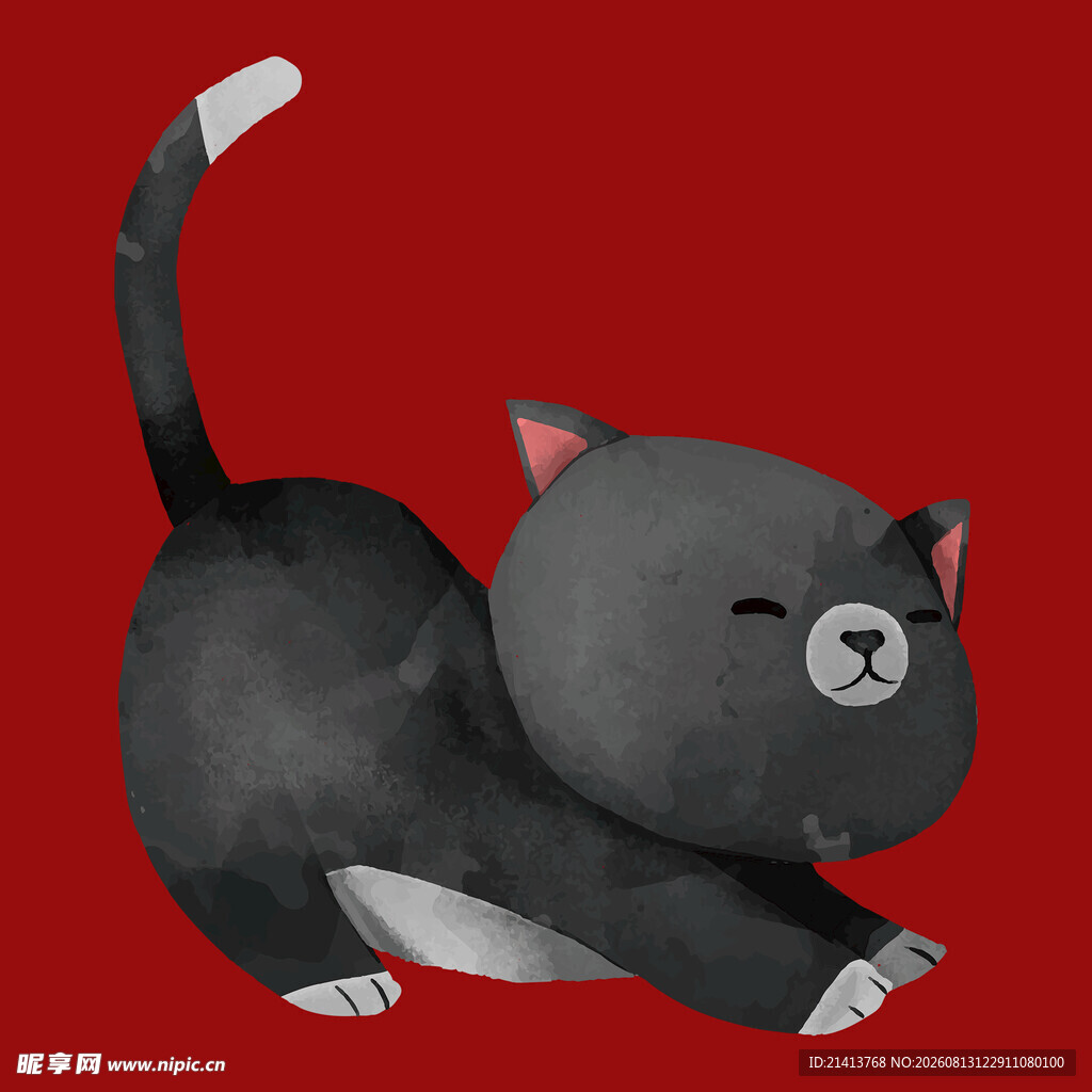 黑猫俏皮伸展图