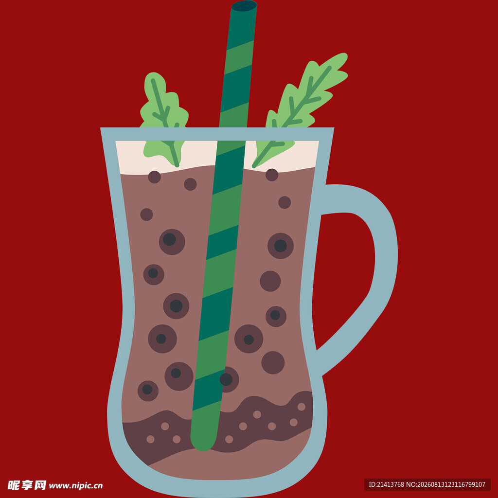红色背景下的珍珠奶茶