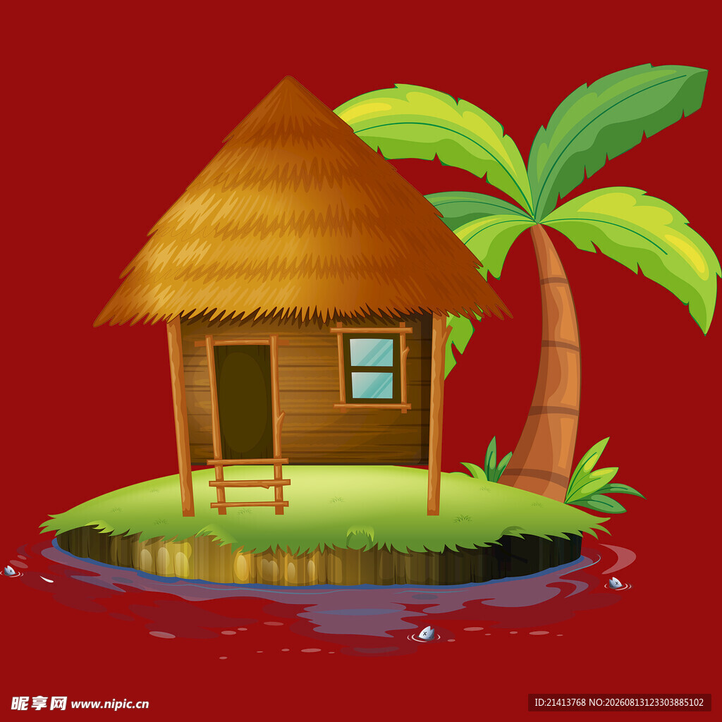 热带小岛茅草屋风景