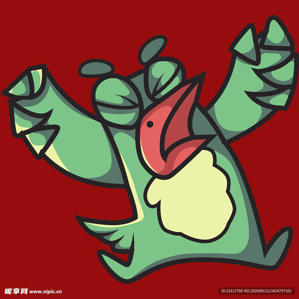 绿色卡通鸟张开双臂