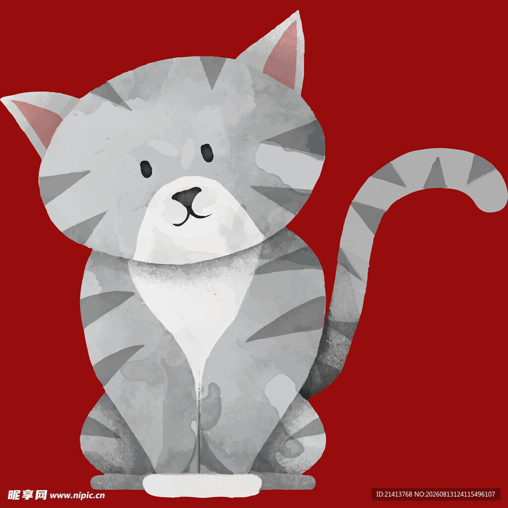 可爱条纹猫咪插画