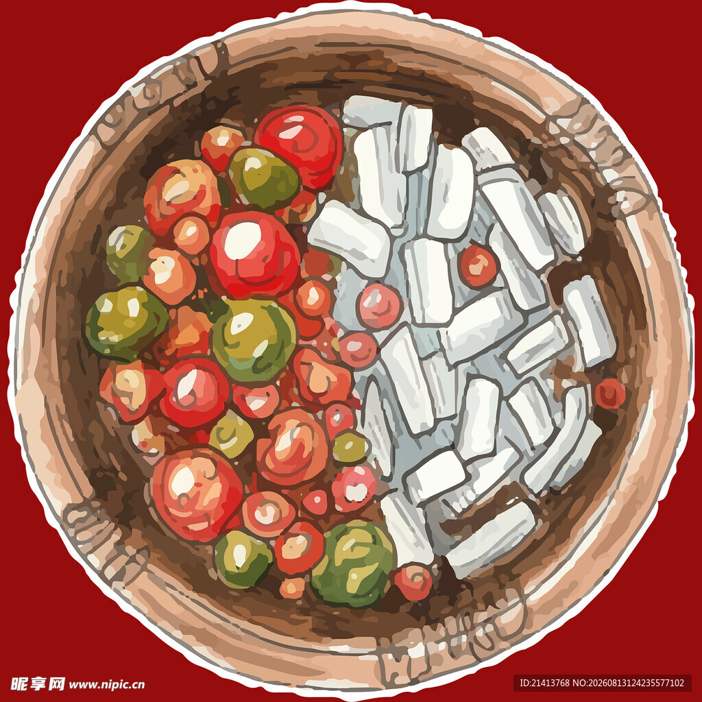 木盆中的果蔬与药片