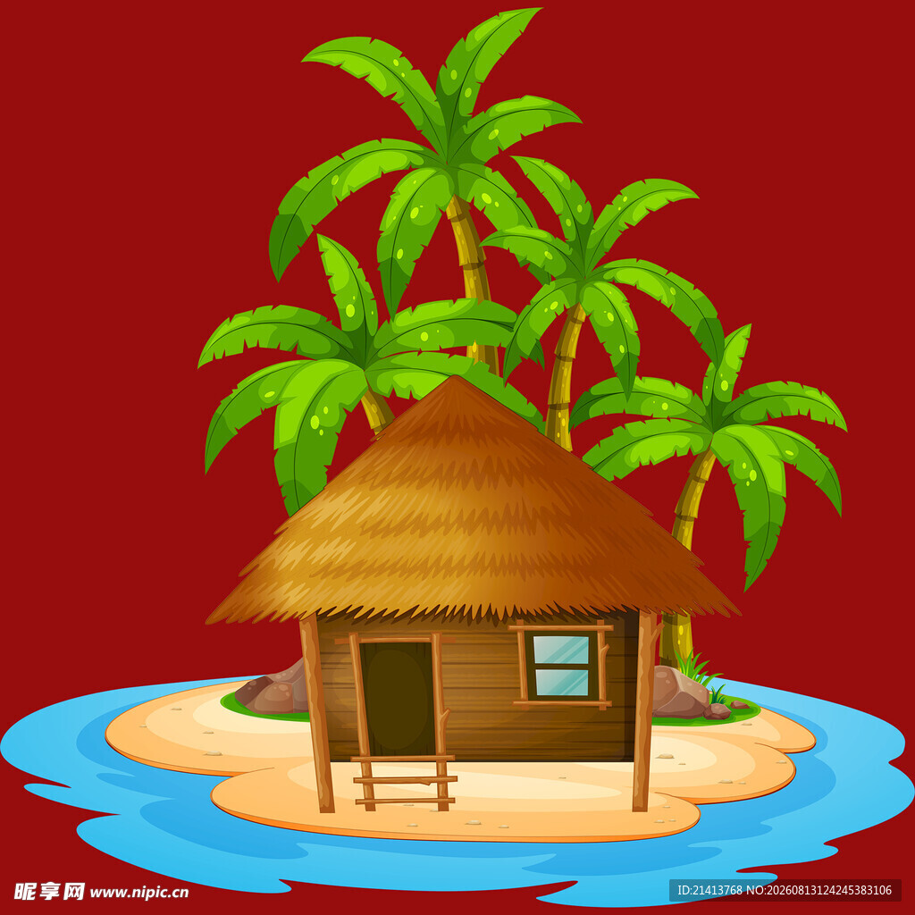 热带小岛茅草屋景观