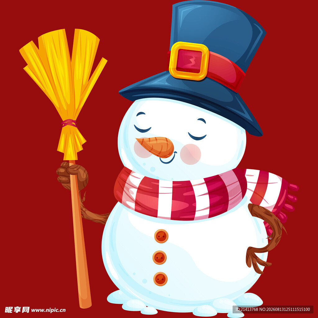 戴帽雪人手持扫帚过圣诞
