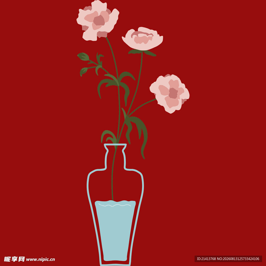 花瓶插粉花红底雅致景