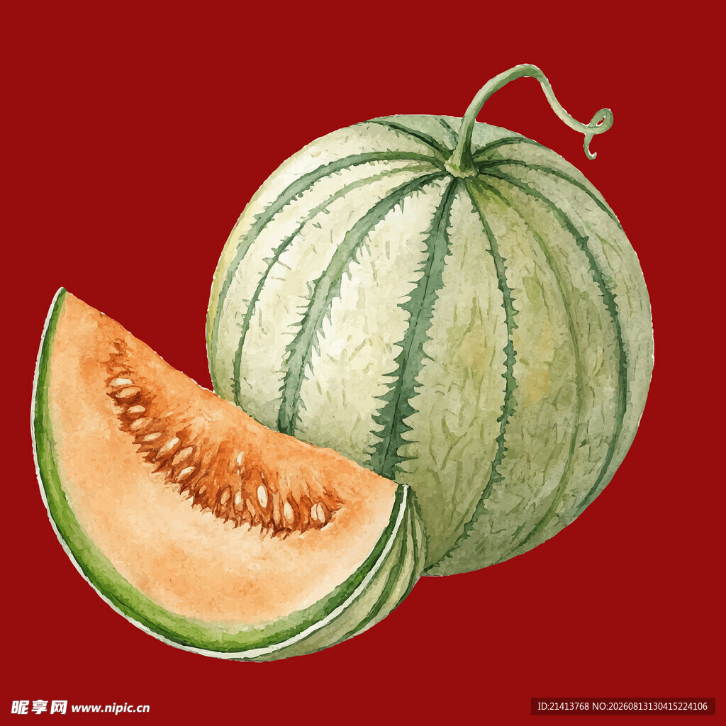 手绘甜瓜与切片