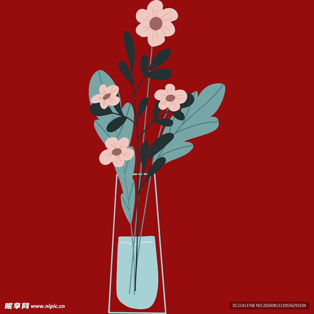 花瓶中的简约花卉插画
