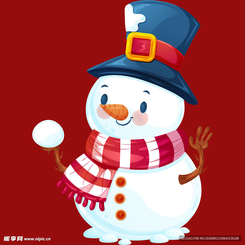 可爱雪人手持雪球