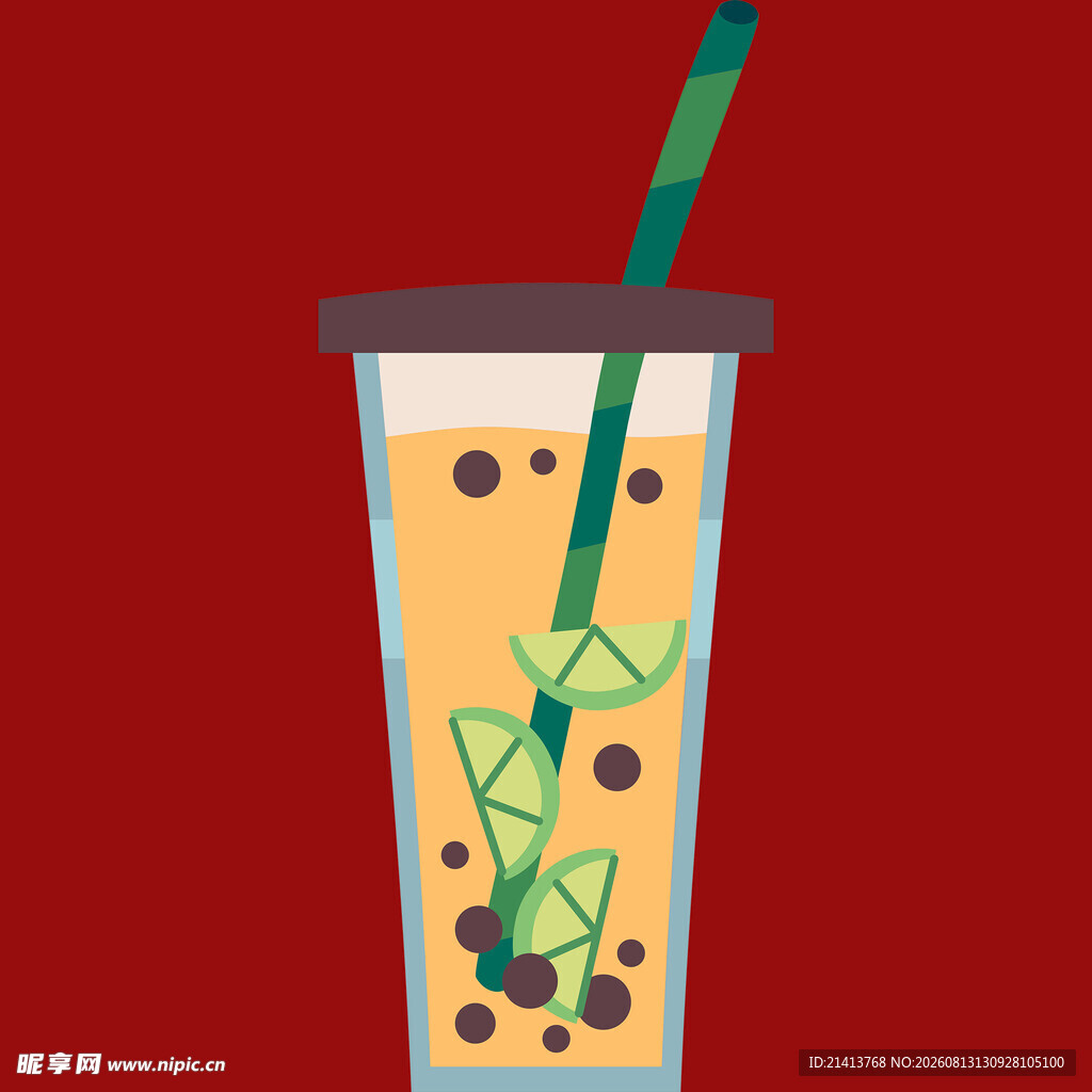插画风格的珍珠奶茶饮品