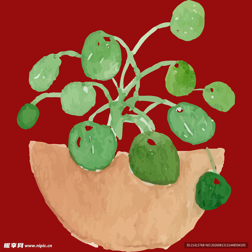 手绘盆栽植物插画