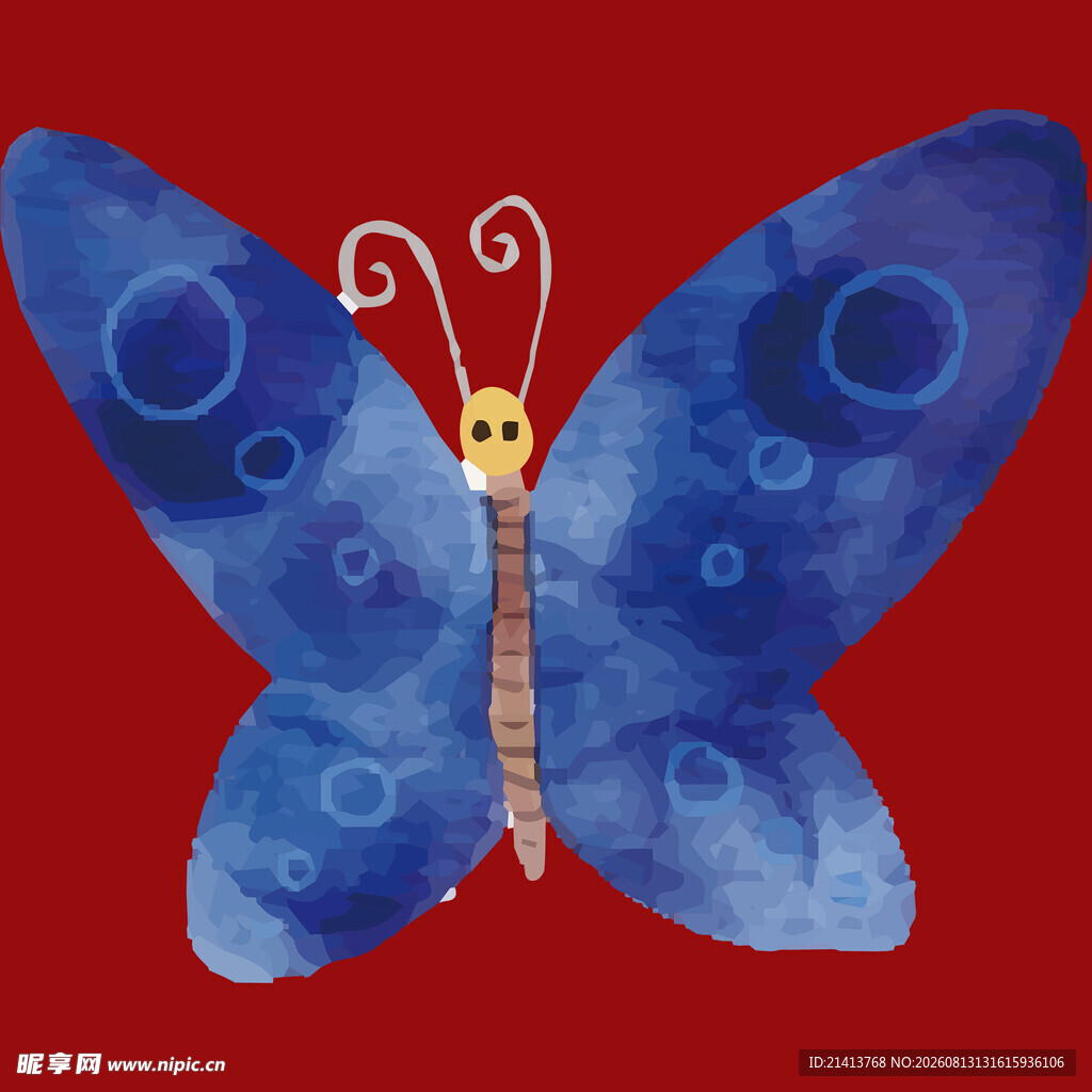 蓝色梦幻水彩蝴蝶插画