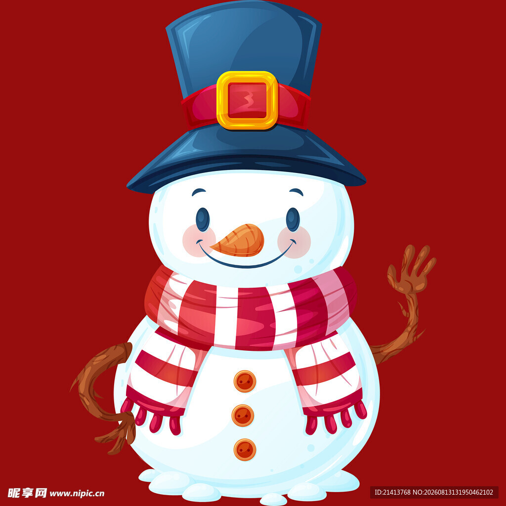 可爱雪人戴着帽子和围巾