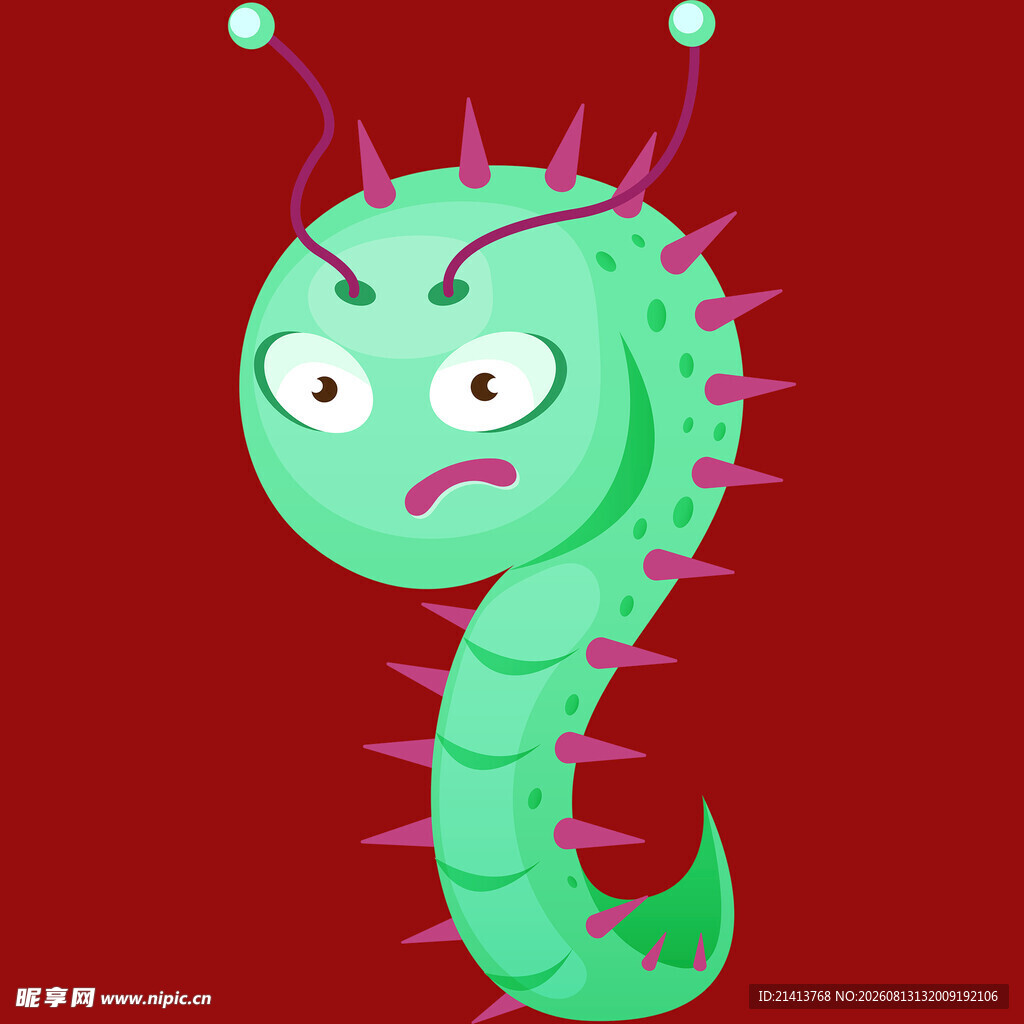 愤怒的绿色尖刺小蠕虫