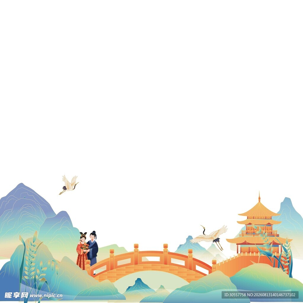 七夕节国潮风牛郎织女鹊桥相会