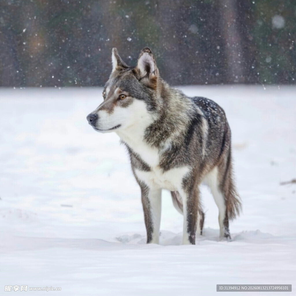 雪地中的狼犬