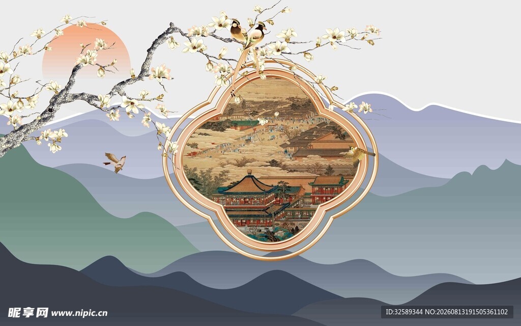 中式山水意境插画