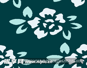蓝底白花简约花卉图案